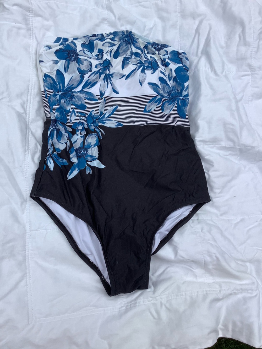 Calvin Klein White and Blue Floral One-Piece Swimsuit